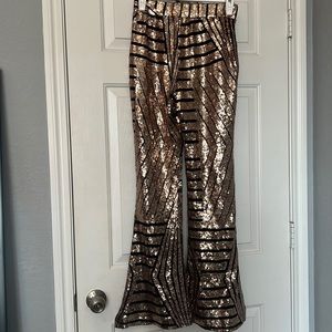 Black and Gold Sequin Flare Leg Pants